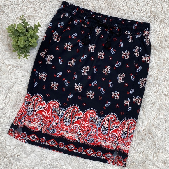 🎉HP🎉 Loft Paisley Midi Skirt 💗 Black & Red - Picture 5 of 14